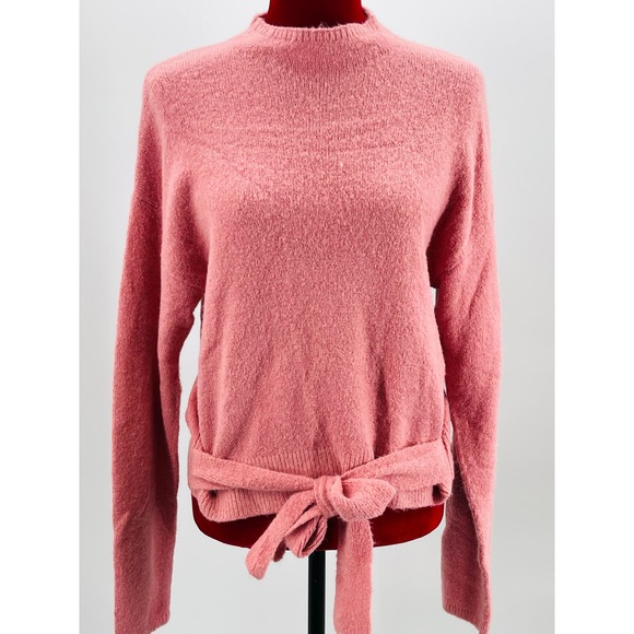 WAYF SZ M pink front tie knit long sleeve cotton wool blend sweater NWT B31 - Picture 1 of 9